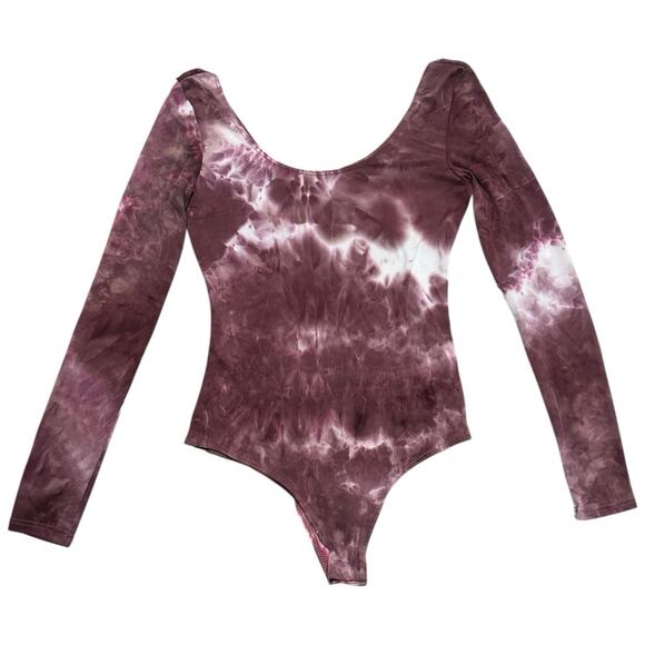 Hiatus XS Purple Tie Dye Long Sleeve Bodysuit Scoop Neck One Piece Festival - Picture 1 of 9